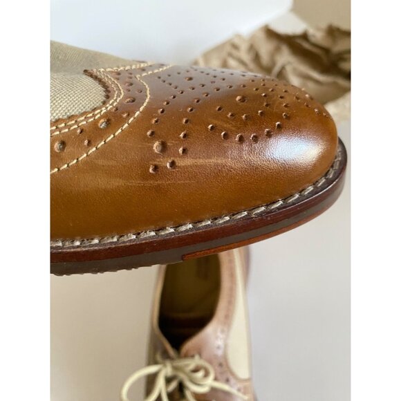 Johnston & Murphy Garner Wingtip Shoes Men Sz 11 Brown Tan Leather Linen Oxford - Picture 9 of 15